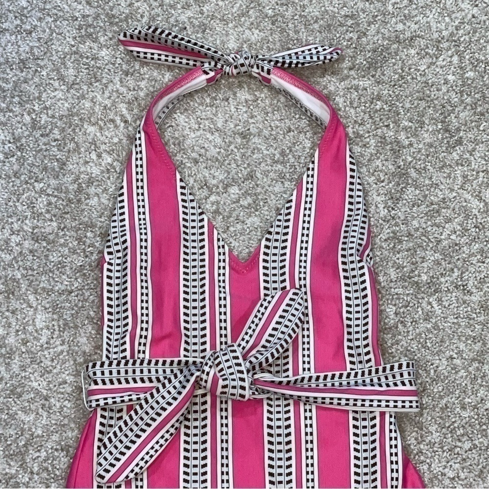 LEMLEM Amira Geo Stripe Belted One-Piece Swimsuit - Pink - Sz - XS $250 - Picture 3 of 11